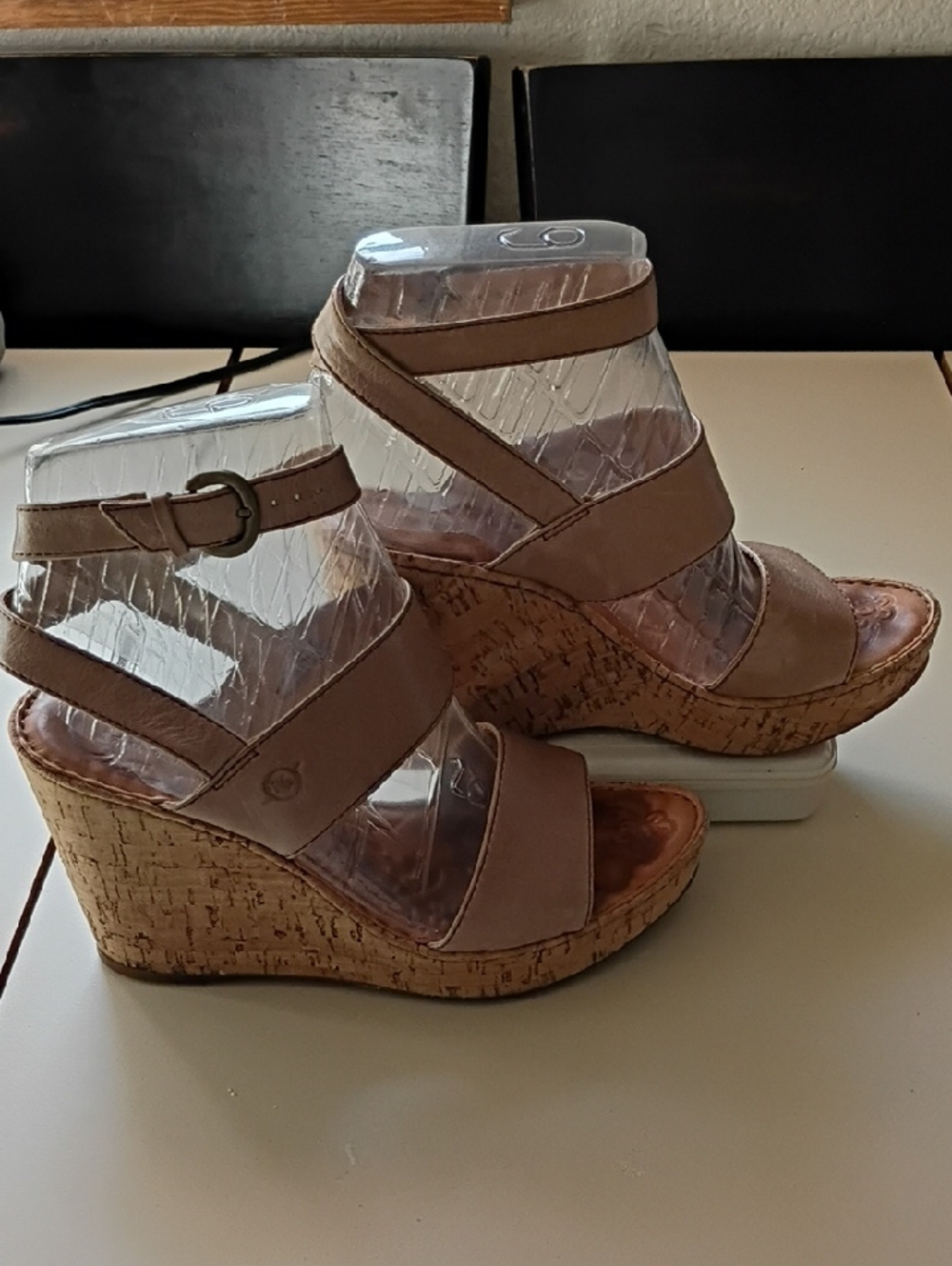 Women’s Neutral Cork Wedge Sandals with Ankle Strap